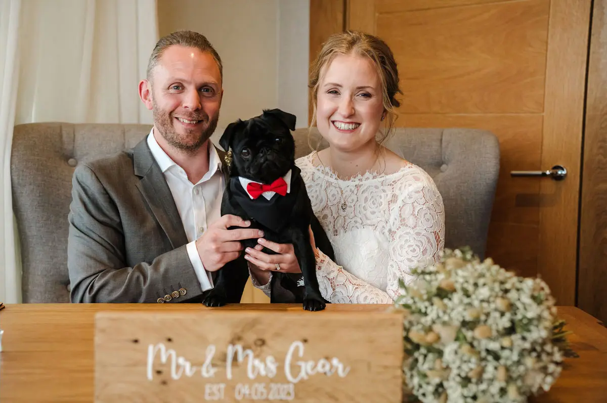 Dog in bow tie at Tree Top Escape dog friendly wedding