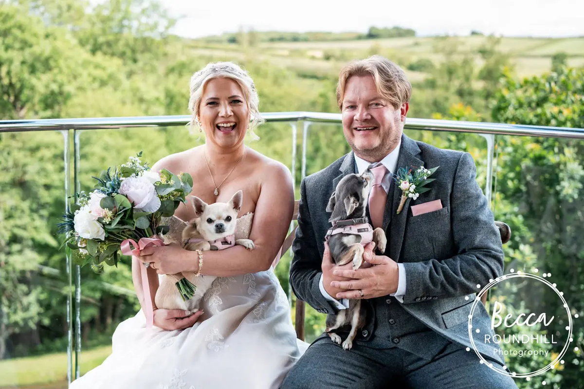 Bride and Groom with their dog at Tree Top Escape