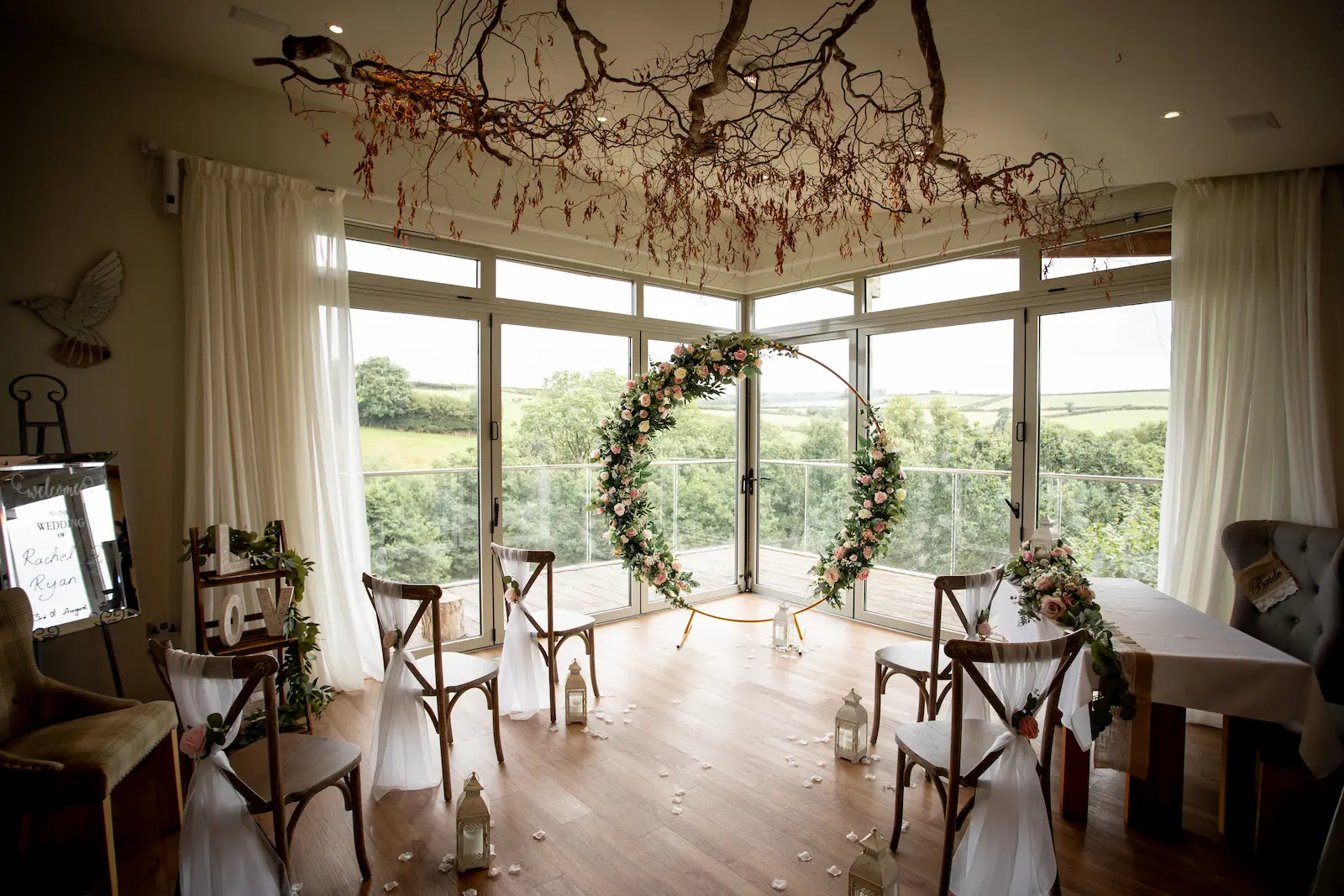Exclusive use wedding venue at Tree Top Escape in the North Devon countryside styled and wedding ready